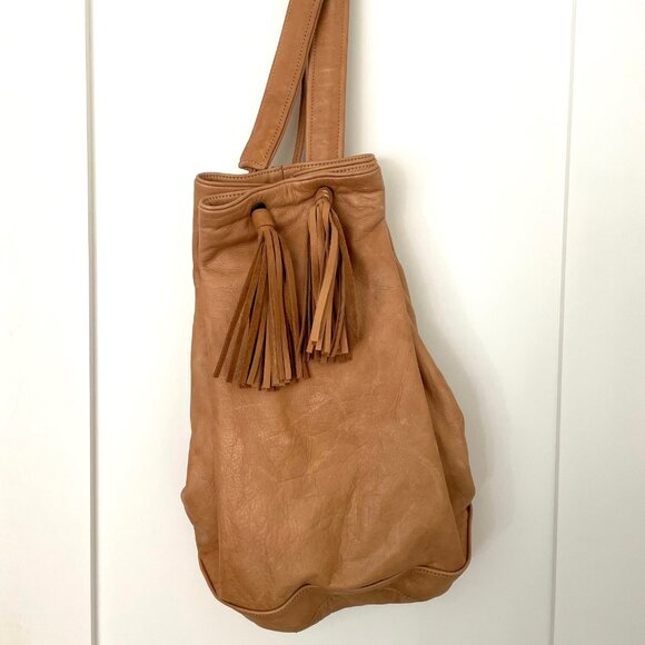 Tan Leather Large Backpack - Picture 1 of 7